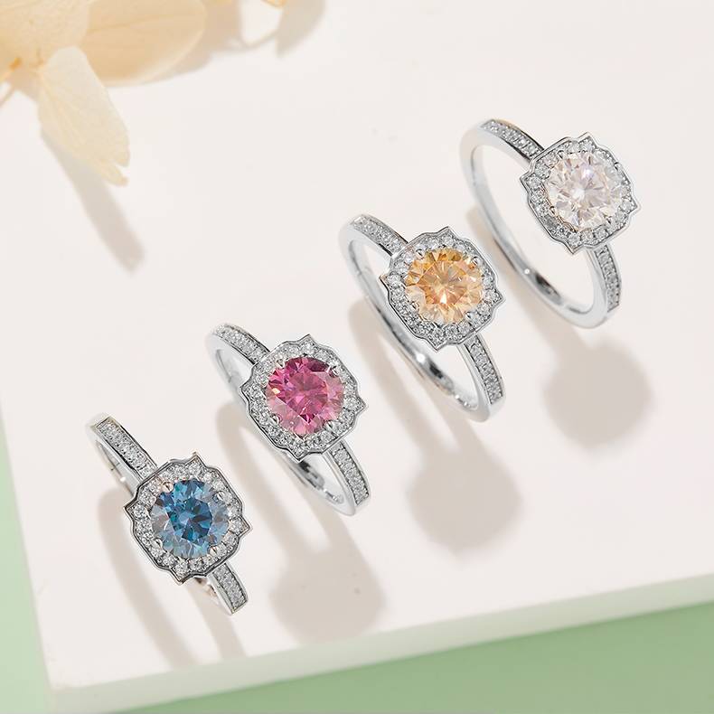 微镶海瑞S925银镀白金MoissaniteWomen's Ring1ctD级